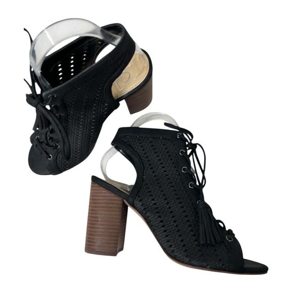 Jessica Simpson Black Peep Toe Lace Up Block Heel Bootie Shoe Sz 7.5 - Picture 3 of 5